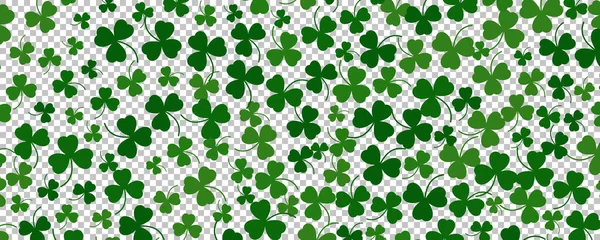 Gelukkige Saint Patrick Dag Achtergrond Groene Klaver Bladeren Transparante Achtergrond — Stockvector