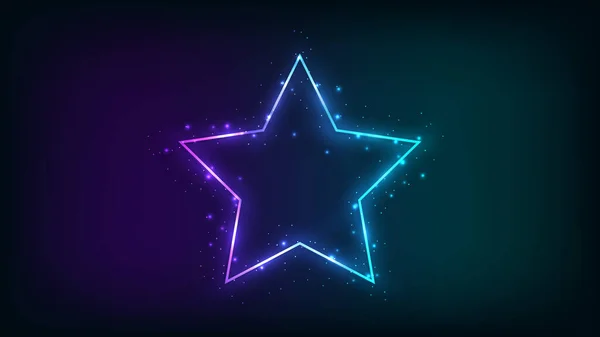 Csillag Alakú Neon Keret Ragyogó Hatásokkal Csillogással Sötét Háttérrel Üres — Stock Vector