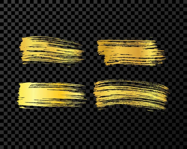 Sada Čtyř Zlatých Tahů Štětcem Ručně Kreslené Inkoustové Skvrny Izolované — Stockový vektor
