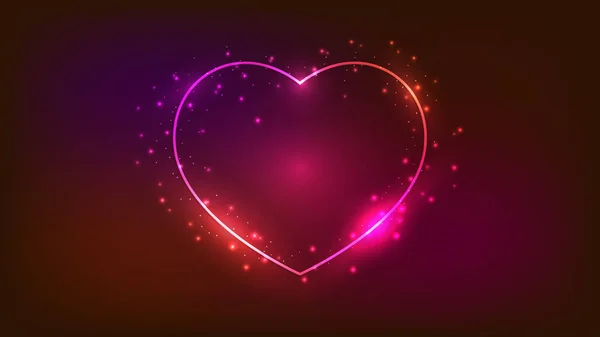 Neonový Rám Podobě Srdce Zářivými Efekty Jiskry Tmavém Pozadí Prázdné — Stockový vektor