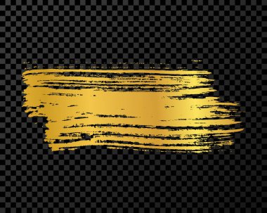 Altın fırça darbesi. El çizimi mürekkep lekesi koyu şeffaf arkaplanda izole edilmiş. Vektör illüstrasyonu