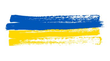 Grunge tarzında Ukrayna ulusal bayrağı. Ukrayna 'nın fırça darbesi bayrağıyla boyanmış. Vektör illüstrasyonu