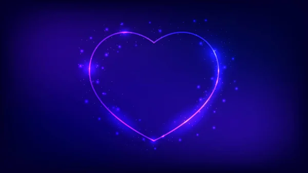 Neon Frame Heart Form Shining Effects Sparkles Dark Background Empty — Stock Vector