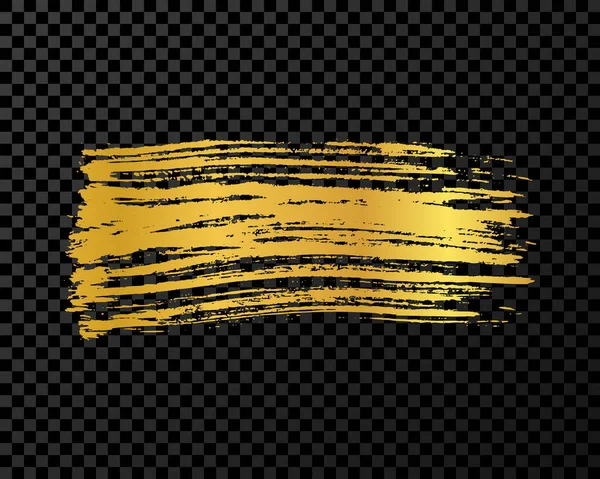 Altın fırça darbesi. El çizimi mürekkep lekesi koyu şeffaf arkaplanda izole edilmiş. Vektör illüstrasyonu
