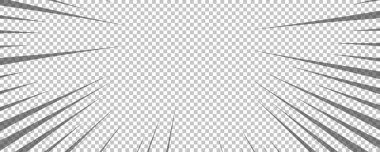 Şeffaf arkaplanda siyah çizgileri olan çizgi roman sayfası. Patlama ışınları desenli şablon dokuyu etkiler. Vektör illüstrasyonu
