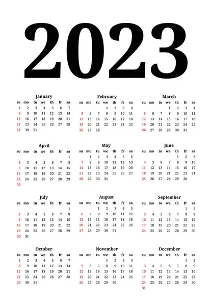 2023年のカレンダーは白い背景に隔離されています 日曜日から月曜日 ビジネステンプレート ベクターイラスト — ストックベクタ