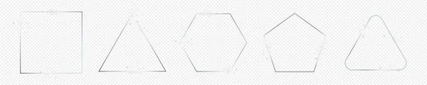 Набор Пяти Серебристых Светящихся Рамок Различной Геометрической Формы Изолированных Прозрачном — стоковый вектор