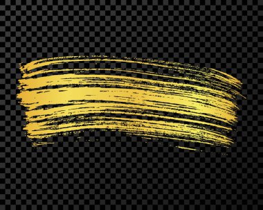 Altın fırça darbesi. El çizimi mürekkep lekesi koyu şeffaf arkaplanda izole edilmiş. Vektör illüstrasyonu