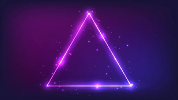 Neon Háromszög Alakú Keret Ragyogó Hatásokkal Csillogásokkal Sötét Háttéren Üres — Stock Vector