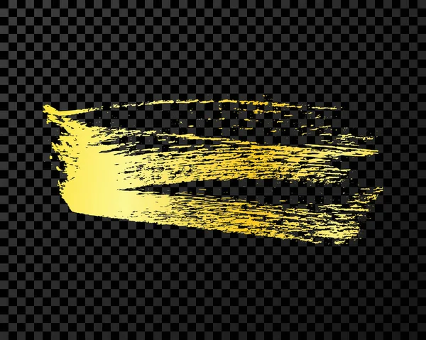 Goldpinselstrich Handgezeichneter Tuschfleck Isoliert Auf Dunklem Transparentem Hintergrund Vektorillustration — Stockvektor