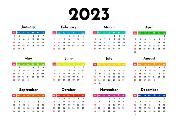 2023年のカレンダーは白い背景に隔離されています 日曜日から月曜日 ビジネステンプレート ベクターイラスト — ストックベクタ