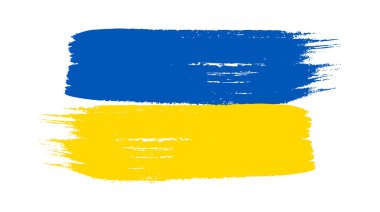 Grunge tarzında Ukrayna ulusal bayrağı. Ukrayna 'nın fırça darbesi bayrağıyla boyanmış. Vektör illüstrasyonu