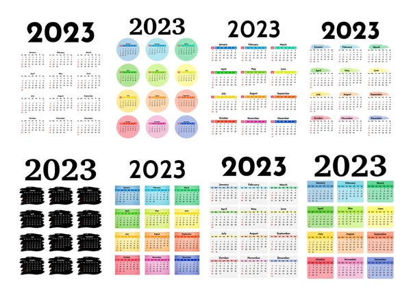 Σύνολο Οκτώ Κάθετων Ημερολογίων Για 2023 Που Απομονώνονται Λευκό Φόντο — Διανυσματικό Αρχείο