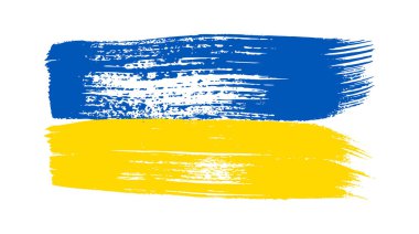 Grunge tarzında Ukrayna ulusal bayrağı. Ukrayna 'nın fırça darbesi bayrağıyla boyanmış. Vektör illüstrasyonu