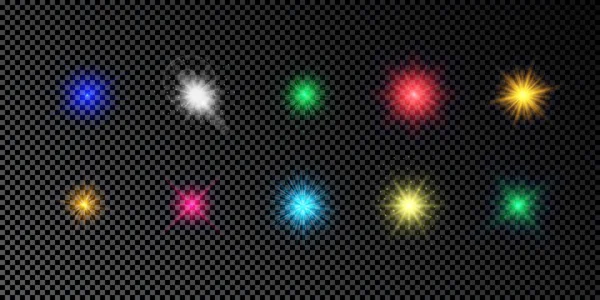 Licht Effect Van Lens Fakkels Set Van Multicolor Gloeiende Lichten — Stockvector