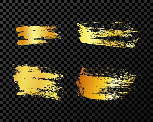 Набор Четырех Золотых Мазков Кистью Ручные Пятна Чернил Изолированы Темном — стоковый вектор
