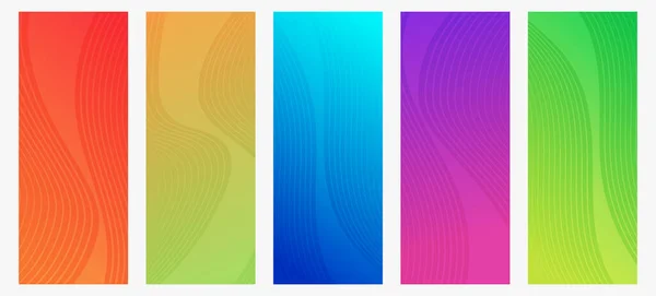 Conjunto Cinco Modernos Fondos Degradado Colores Con Líneas Onda Brillantes — Vector de stock