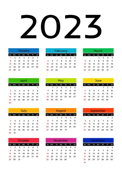 2023年のカレンダーは白い背景に隔離されています 日曜日から月曜日 ビジネステンプレート ベクターイラスト — ストックベクタ