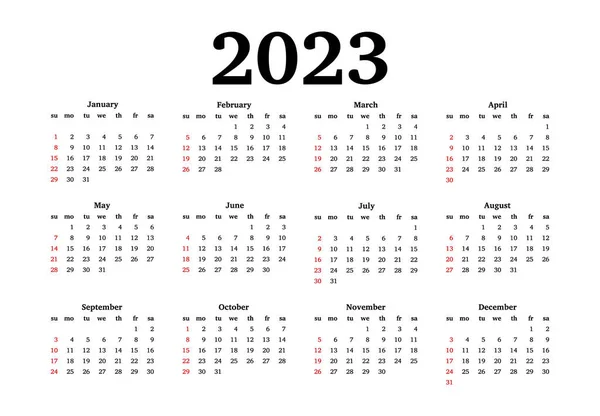 2023 달력은 그라운드에서 분리되었다 일요일부터 월요일까지 비즈니스 템플릿 일러스트 — 스톡 벡터