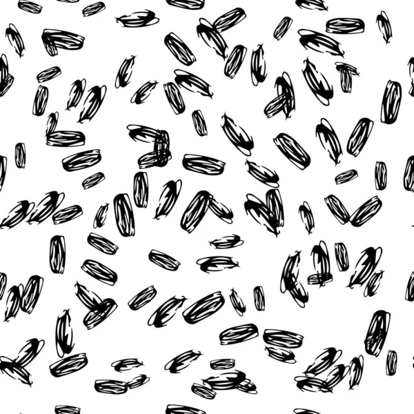 Kusursuz desenli, siyah el çizimi, fırça oval şekli beyaz arka plana çizilmiş. Soyut grunge dokusu. Vektör illüstrasyonu