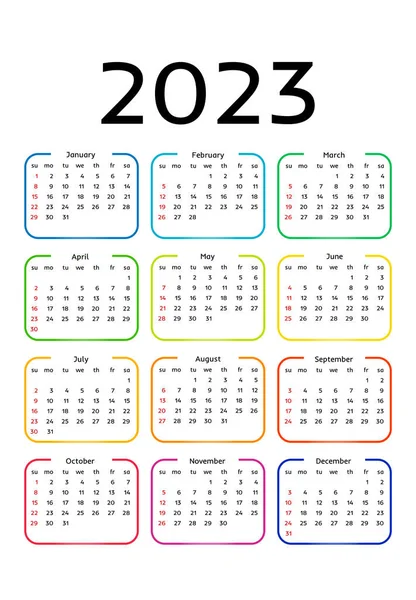 2023 Için Takvim Beyaz Arka Planda Izole Edildi Pazardan Pazartesiye — Stok Vektör