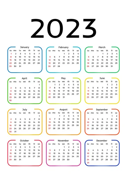 2023 için takvim beyaz arka planda izole edildi. Pazardan pazartesiye, iş planı. Vektör illüstrasyonu