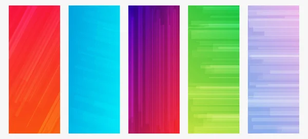 Zestaw Pięciu Nowoczesnych Kolorowych Tła Gradientowe Liniami Jasne Geometryczne Abstrakcyjne — Wektor stockowy