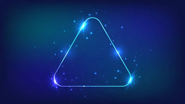 Moldura Triangular Arredondada Néon Com Efeitos Brilhantes Brilhos Fundo Escuro — Vetor de Stock