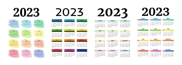 Uppsättning Fyra Vertikala Kalendrar För 2023 Isolerad Vit Bakgrund Söndag — Stock vektor