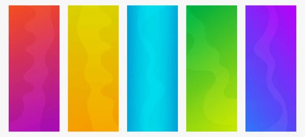 Conjunto Cinco Modernos Fondos Degradado Colores Con Líneas Onda Brillantes — Vector de stock
