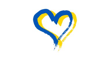 Ukrayna renginde elle çizilmiş kalp. Beyaz arka planda Grunge sarı ve mavi karalama kalp. Vektör illüstrasyonu