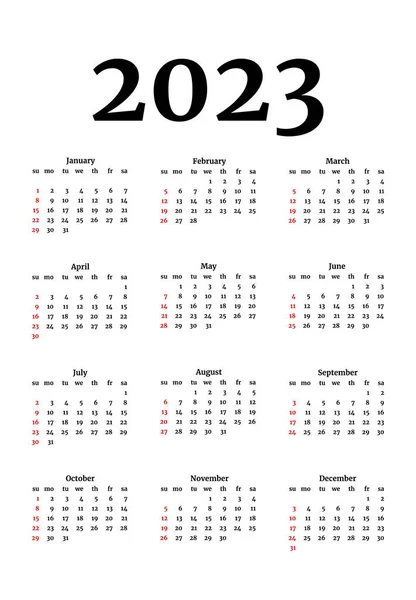 2023年のカレンダーは白い背景に隔離されています 日曜日から月曜日 ビジネステンプレート ベクターイラスト — ストックベクタ