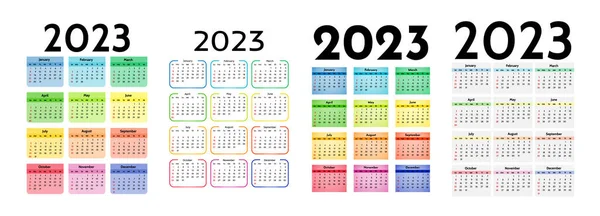 Conjunto Cuatro Calendarios Verticales Para 2023 Aislados Sobre Fondo Blanco — Archivo Imágenes Vectoriales