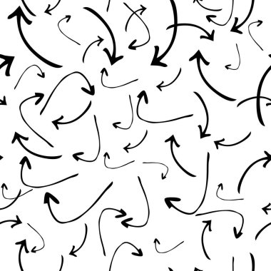Kusursuz desenli, siyah elli, beyaz arka planda çizilmiş oklar. Soyut grunge dokusu. Vektör illüstrasyonu