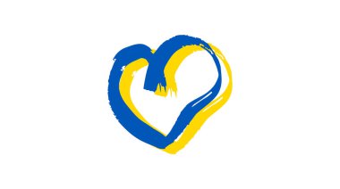 Ukrayna renginde elle çizilmiş kalp. Beyaz arka planda Grunge sarı ve mavi karalama kalp. Vektör illüstrasyonu