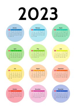 2023 için takvim beyaz arka planda izole edildi. Pazardan pazartesiye, iş planı. Vektör illüstrasyonu