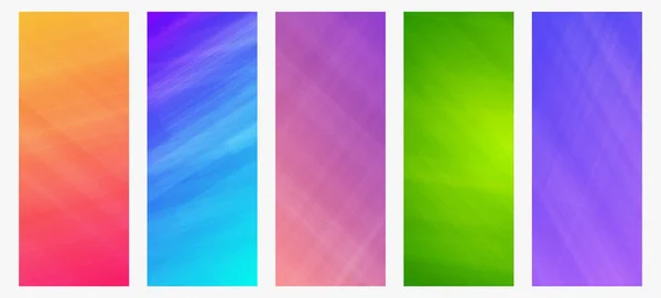 Set Von Fünf Modernen Farbenfrohen Verlaufshintergründen Mit Linien Helle Geometrisch — Stockvektor