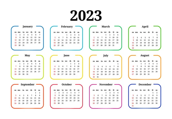 Calendário Para 2023 Isolado Fundo Branco Domingo Segunda Feira Modelo — Vetor de Stock