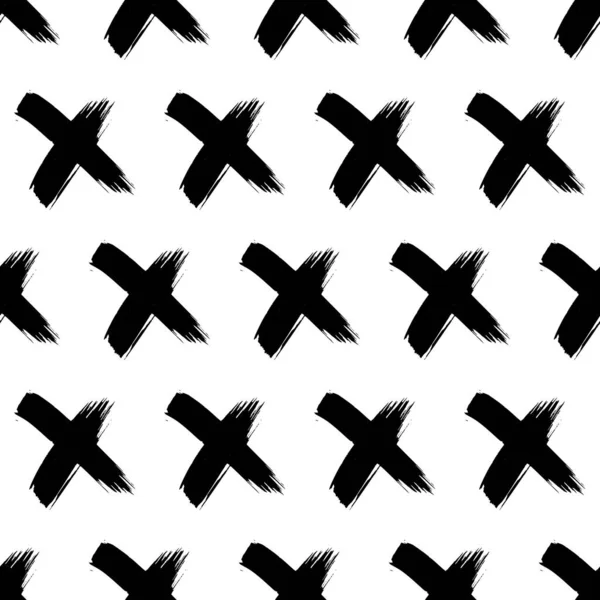 手描きの十字記号付きのシームレスなパターン 白の背景に黒のスケッチクロスシンボル ベクターイラスト — ストックベクタ