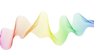 Beyaz zemin üzerinde renkli dalga gradyan çizgileri olan soyut arkaplan. Modern teknoloji arka planı, dalga tasarımı. Vektör illüstrasyonu