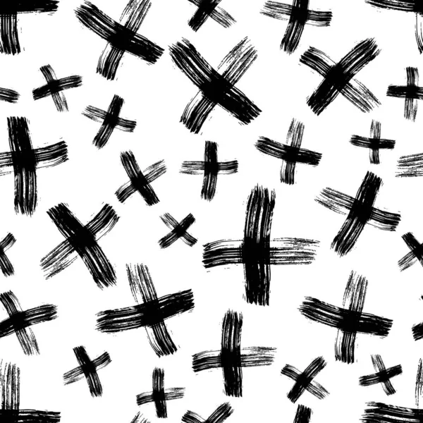 Seamless Pattern Hand Drawn Cross Symbols Black Sketch Cross Symbol — Stock Vector