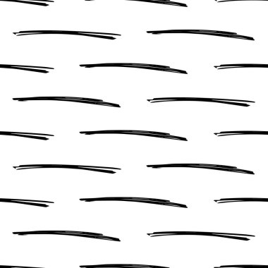 Beyaz arka planda soyut şekillerde siyah kalem fırça darbeleriyle kusursuz desen. Vektör illüstrasyonu