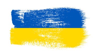 Grunge tarzında Ukrayna ulusal bayrağı. Ukrayna 'nın fırça darbesi bayrağıyla boyanmış. Vektör illüstrasyonu