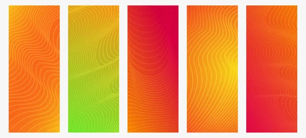 Ensemble Cinq Décors Modernes Dégradé Orange Avec Lignes Ondulées Fond — Image vectorielle