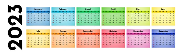 2023年の水平カレンダーは白い背景に隔離されています 日曜日から月曜日 ビジネステンプレート ベクターイラスト — ストックベクタ