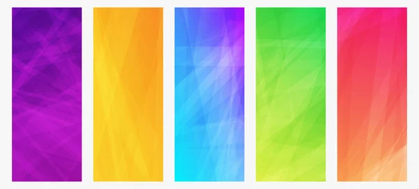 Set Von Fünf Modernen Farbenfrohen Verlaufshintergründen Mit Linien Helle Geometrisch — Stockvektor