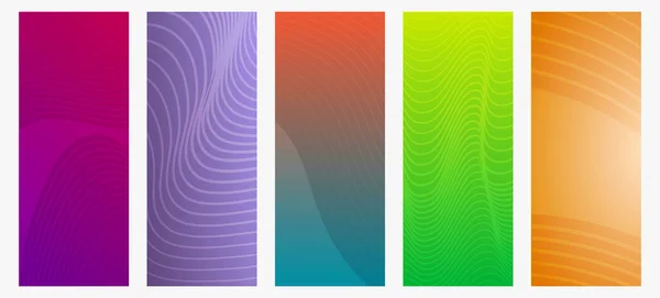 Ensemble Cinq Décors Modernes Dégradé Coloré Avec Des Lignes Vagues — Image vectorielle