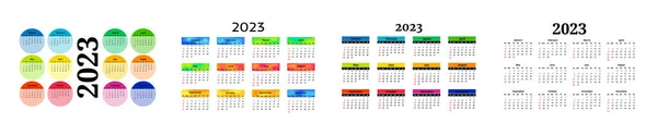 Set Quattro Calendari 2023 Isolati Sfondo Bianco Domenica Lunedì Modello — Vettoriale Stock
