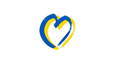 Ukrayna renginde elle çizilmiş kalp. Beyaz arka planda Grunge sarı ve mavi karalama kalp. Vektör illüstrasyonu