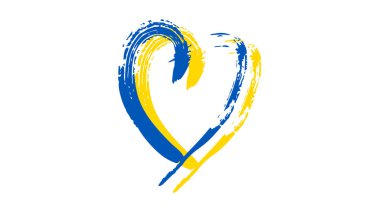 Ukrayna renginde elle çizilmiş kalp. Beyaz arka planda Grunge sarı ve mavi karalama kalp. Vektör illüstrasyonu